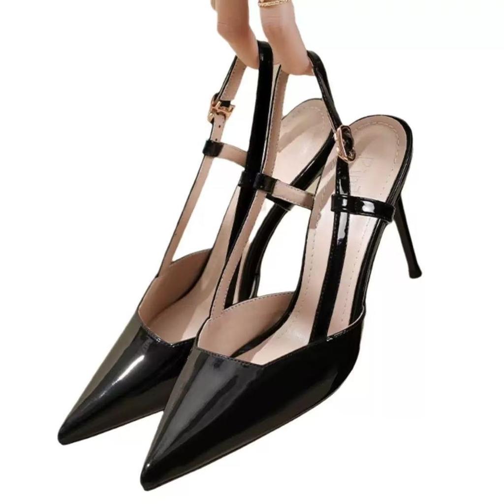 Baotou sandals women's spring new pointed fairy style temperament nude back empty one-word buckle strap stiletto high heels
