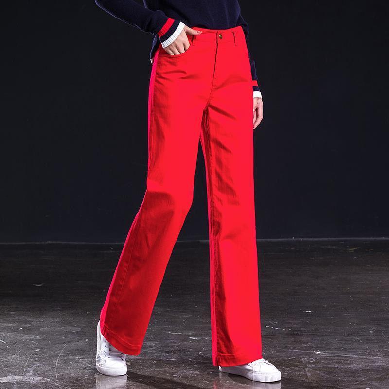 Spring Women's Straight-leg Jeans High-waisted Loose Stretch Jeans Wide-leg Jeans