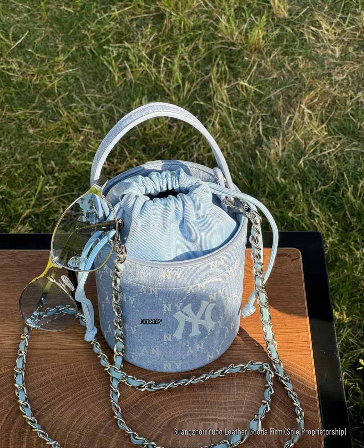 

NY Letter Print Mini Bucket Crossbody Bag - Fashionable 2025 Shoulder Handbag синий