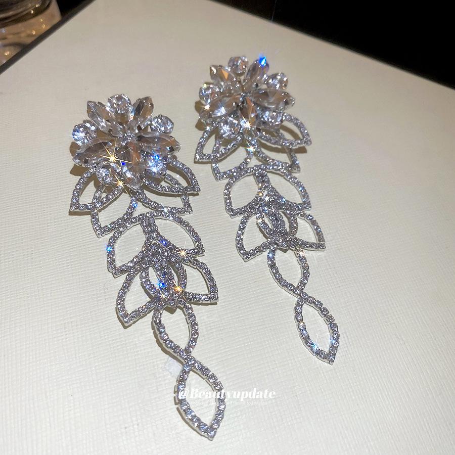 Silver Needle Diamond Flower Hollow Fringed Earrings Cold Wind Earrings Exaggerated Earrings