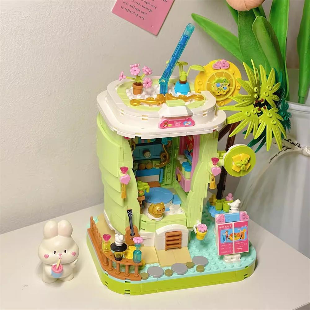Coconut Tree House Coffee Shop & Beverage Hut Mini Building Blocks Toy Set: Captures Summer Scenery Brings Joy Refreshing Fun