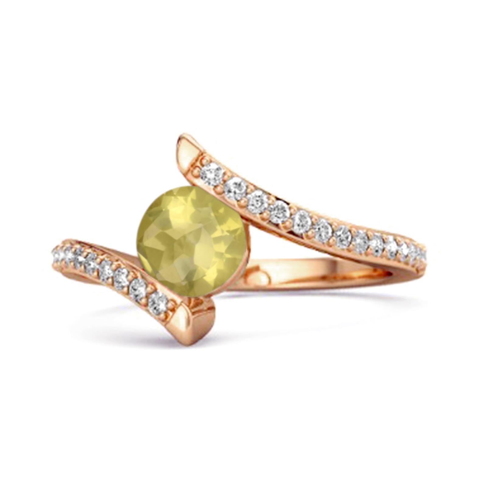 Lemon Quartz Contemporary Pave Bypass Ring - 925 Sterling Silver Rose Gold Vermeil 11