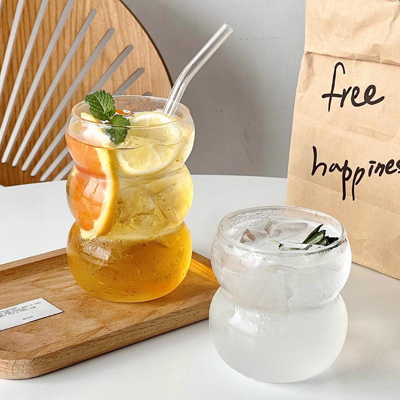 350/550ml Průhledný skleněný pohár Pohár na studenou kávu se slámkou Dezertní Džus Mléko Nápojové sklo Hrnek Párty Koktejlové sklenice Šálek na čaj