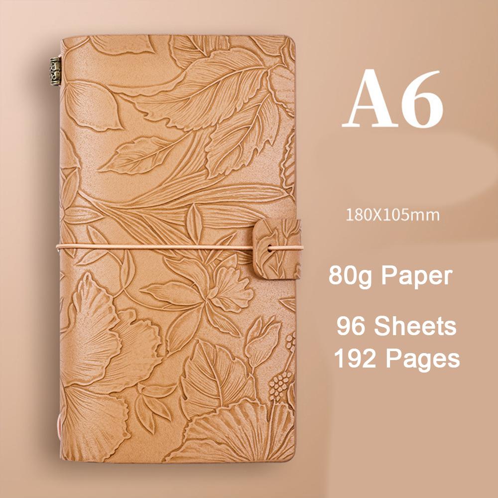 (Logo Can Be Engraved) A6 Student Printed Ledger, Leather Business Notebook with Strap, Notepad, Travel Diary, Portable Memo, Meeting Record Book