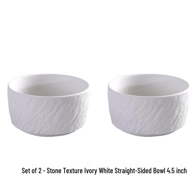 Qinkai Creative 4.5-inch Ivory White Rock Pattern Ceramic Bowl Set