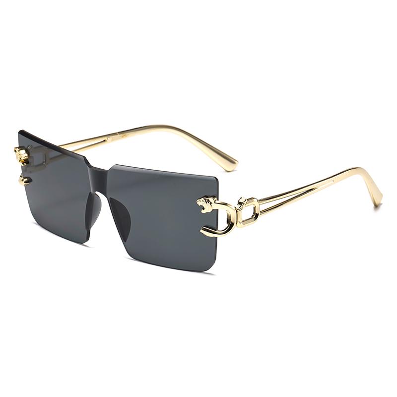 Retro Square Rimless Sunglasses Frameless Gradient Lens UV Protective Eyewear Outdoor Cheetah Decoration