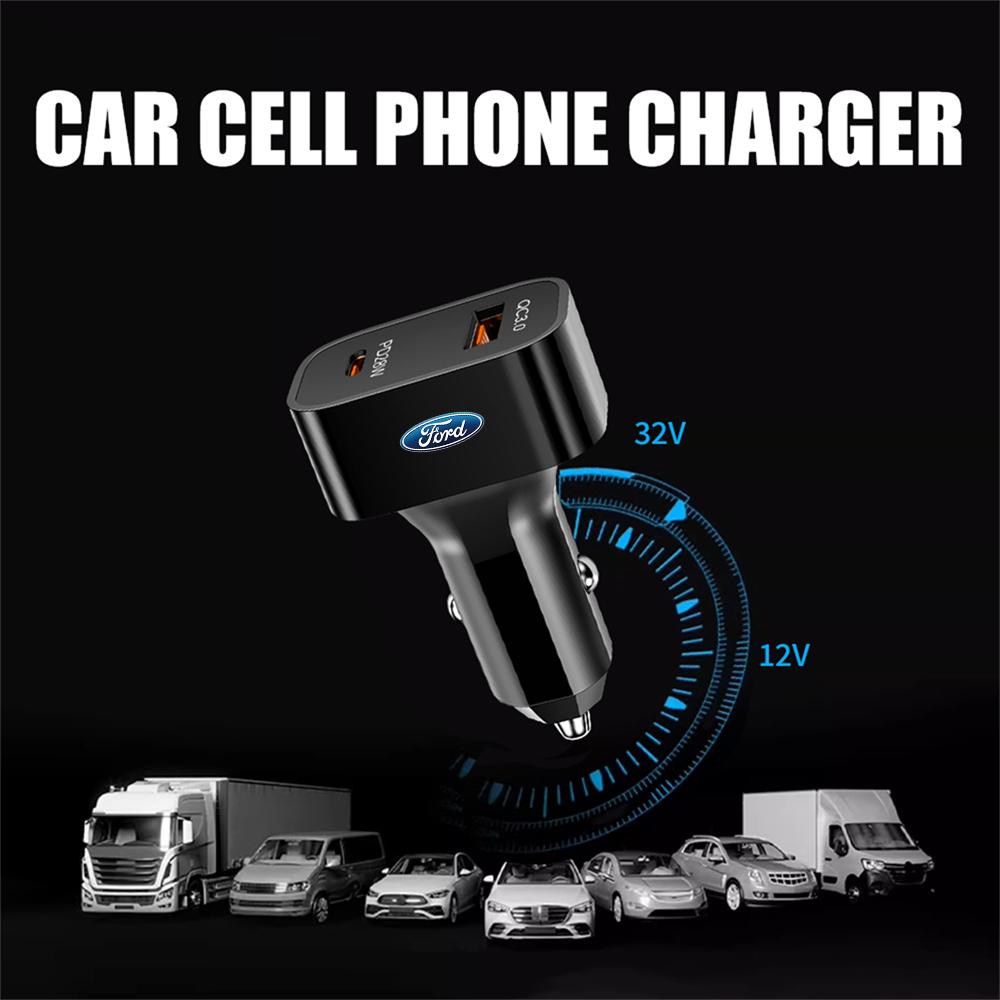For Ford Shelby Focus Kuga Mustang STRACING Mk3 Mondeo Fusion Car Smart Phone Fast Charger Data Cable GPS Ipad Adapter Accessory