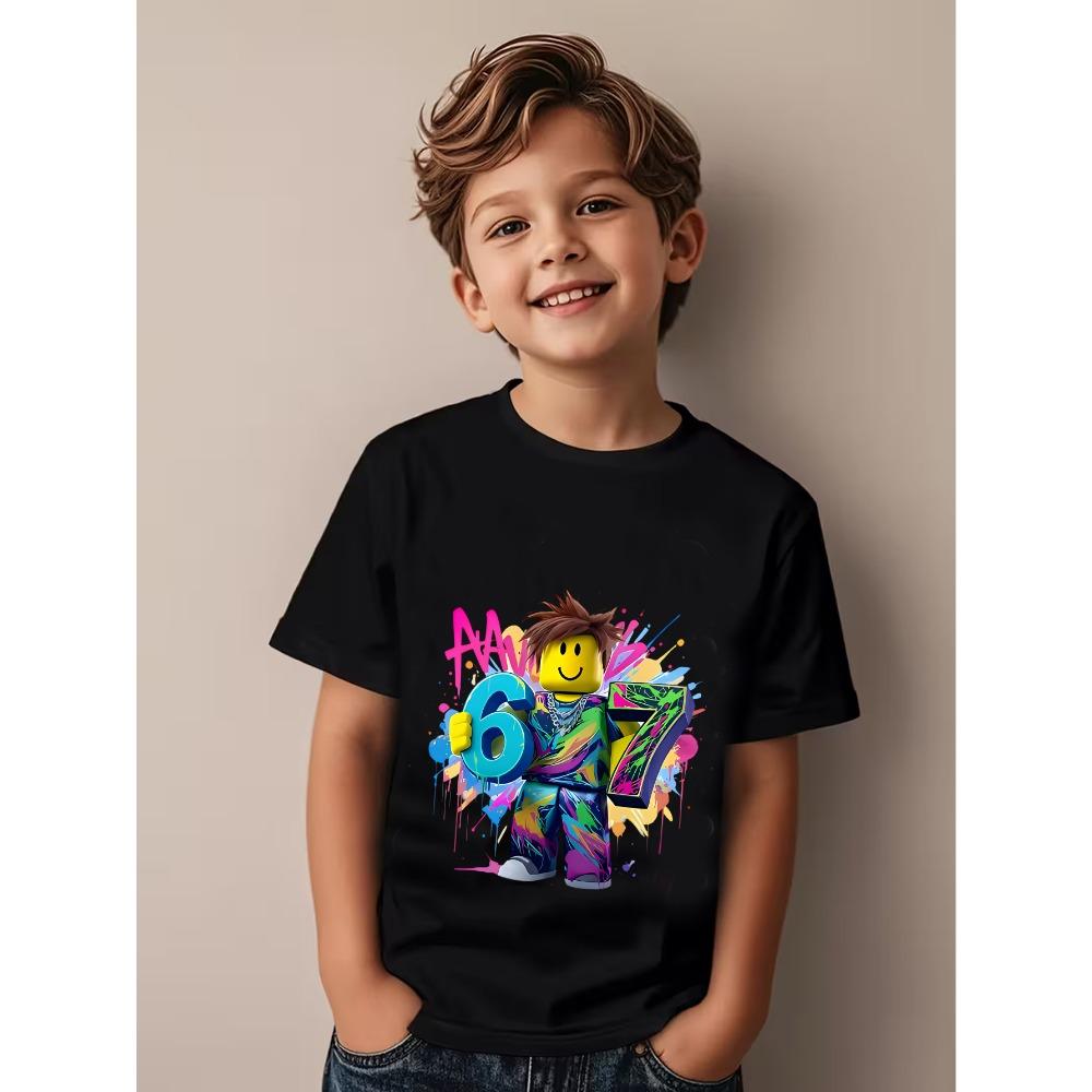 

Funny Meme Number 67 Six Seven Print Kids Short Sleeves T-Shirt Loose Casual Summer Outdoor Street Boy and Girl Tees Tops 100