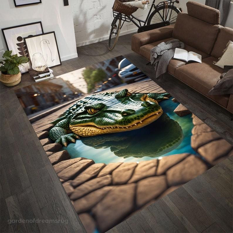

3D Crocodile Illusion Floor Mat, Realistic Embossed Reptile Skin Rug, Non-Slip Modern Living Room Carpet, Polyester Home Decor 50x80cm