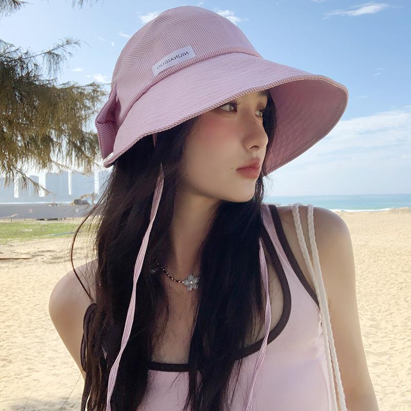 Retro Blue Striped Bucket Hat Women's Spring and Summer Big Brim Sun Hat Big Head Circumference Showing Washbasin Hat
