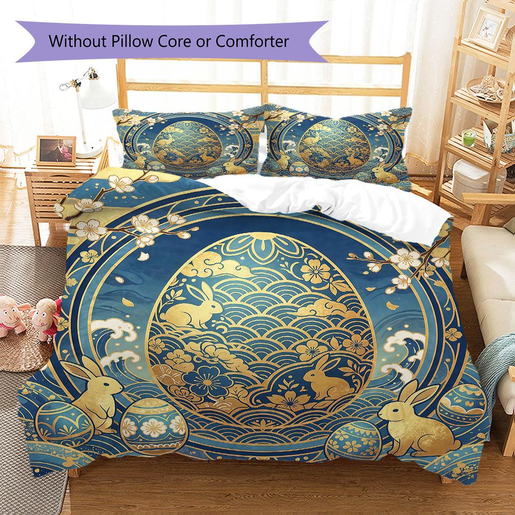 Anime Easter Pokemon Pattern Bedding Quilt Set Quilt Cover Pillowcase Home Decoration Birthday Gift (1 * duvet cover + 2 * pillowcase, without core)