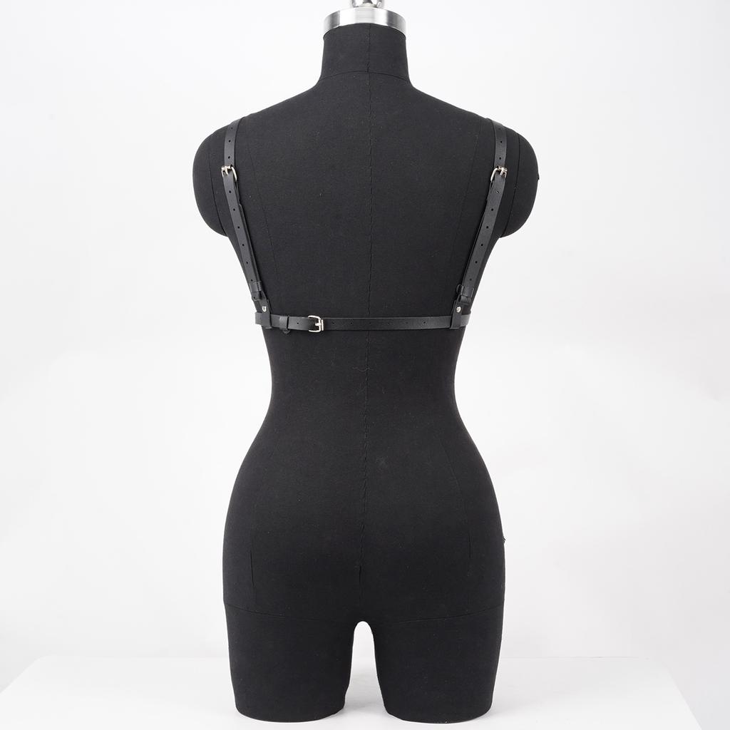 Women's Gothic Body Harness, PU Leather Lingerie Bra, Adjustable Punk Cage Top