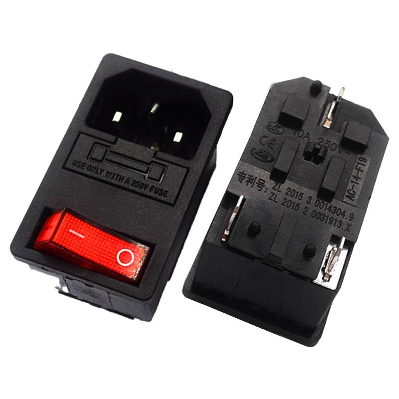 10A 250V Red LED KCD3 Rocker Switch 3 Pins lEC320 C14 Panel Mounted AC Inlet Module Power Socket Connector Plug