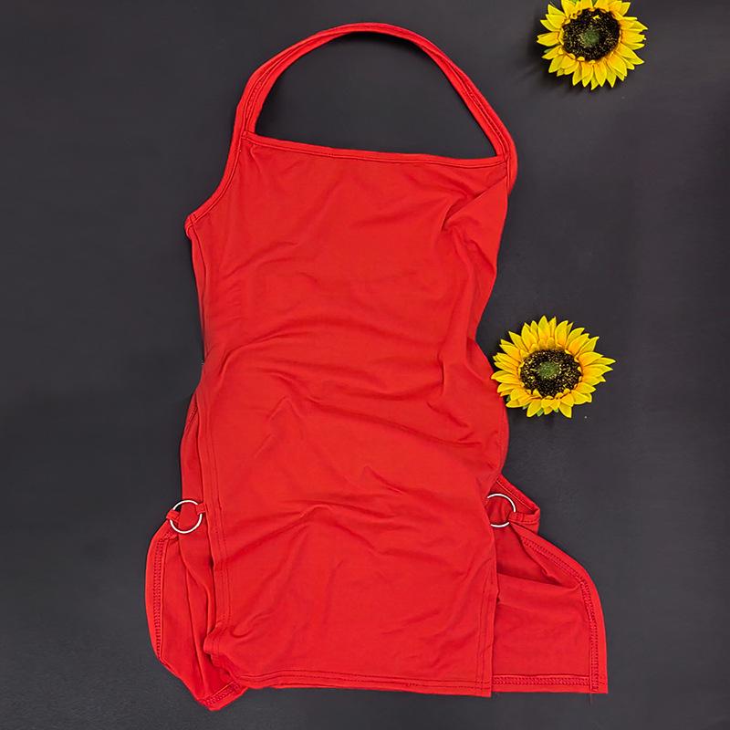 European/American Style 2026 Summer Halterneck Backless Bodycon Dress Large красный