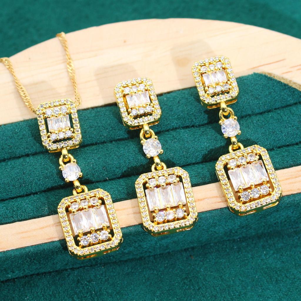 Europa und Die Vereinigten Staaten Heiß Anti-Allergie Zirkon Halskette Ohrring Ring Gold Schmuckset