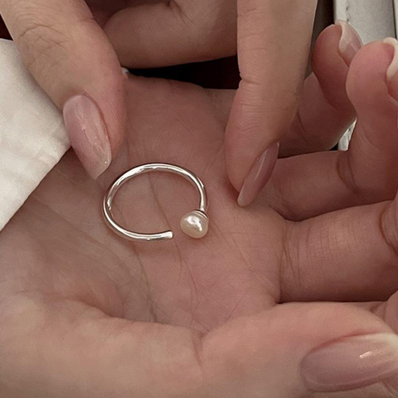 Trendy Adjustable Open Pearl Ring for Women - Sweet, Cool, and Stackable Niche Design Adjustable Open Size