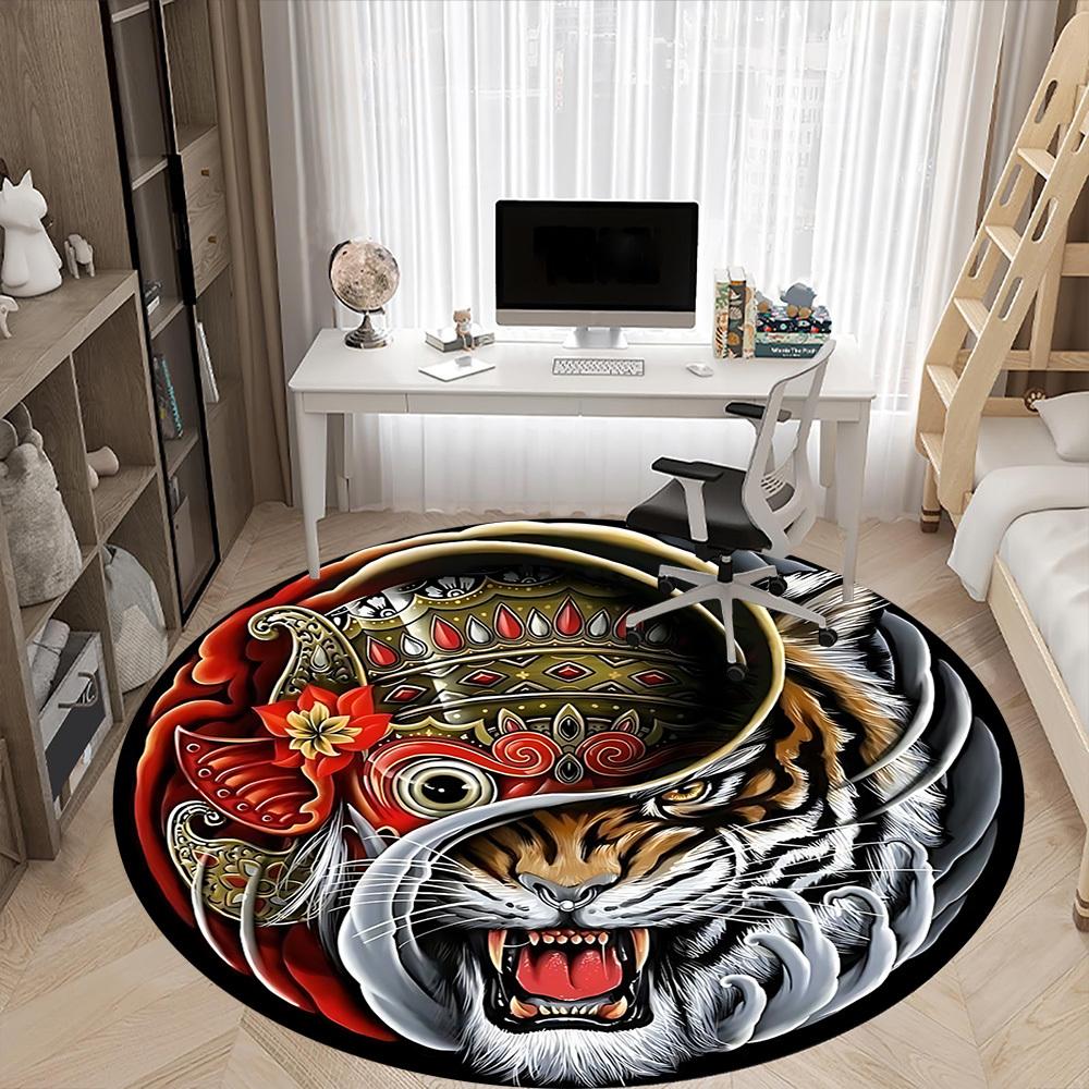 1pc Tiger Mask Chair Carpet for Office, Round Non Slip Durable Large Size Office Carpet, Suitable for Office