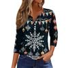 Women's Fashion Casual Christmas Tree Print V-Neck Decorative Button Three-Quarter Sleeve T-Shirt Top