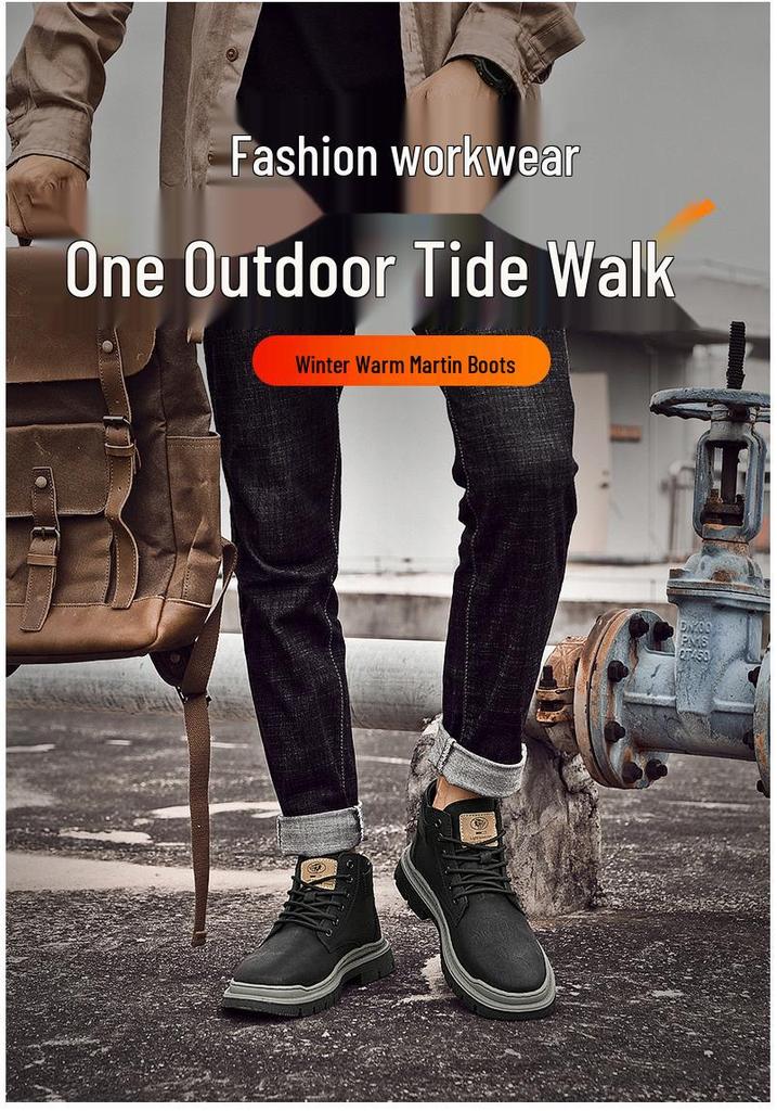 Men's High-Top Lace-Up Leather Work Boots - Autumn/Winter Casual Short Boots