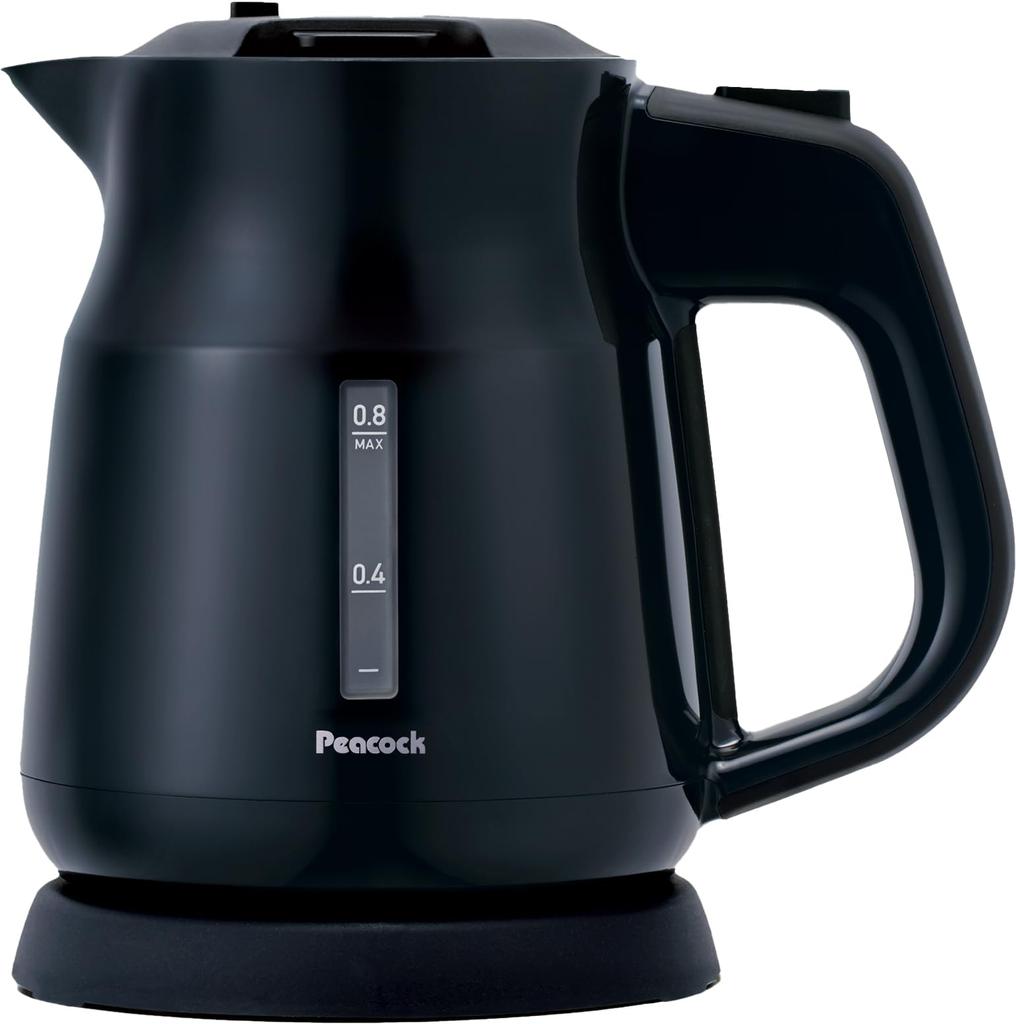 Peacock Thermos Electric Prevention Boiling Removable Top Lock Dry Boiling Black B Kettle, 800ml, Small, Spill-resistant, Fall-and-Leak Function,