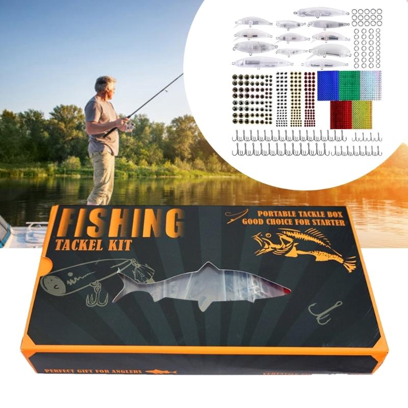 Fishing Lures Making Set DIY Crankbaits Minnow Set Blank Hard Baits Set with Hook Split Rings Lure Eye Sticker