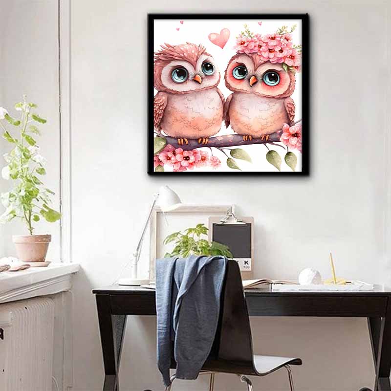 New Arrival 5D DIY Full Circle Diamond Painting "Pink Owl Couple" Embroidery Cross Stitch Home Decor Gift