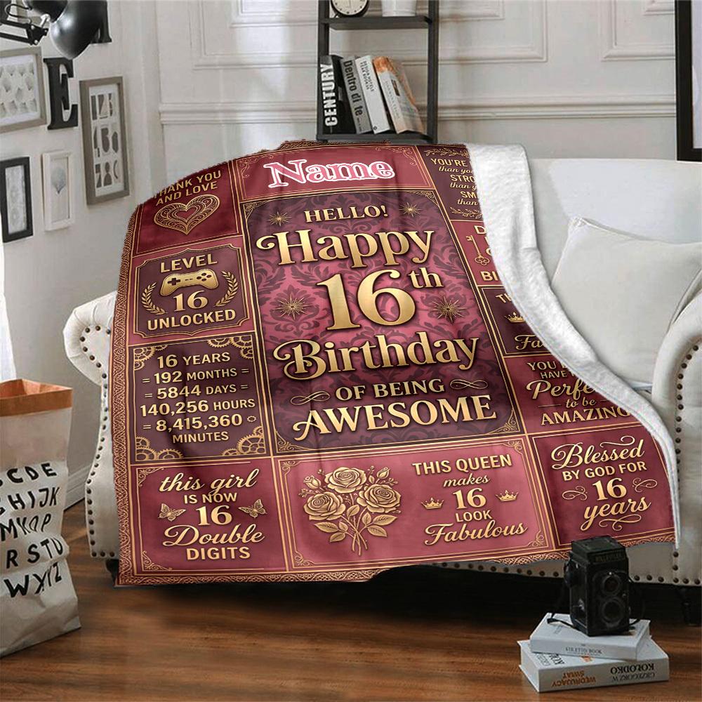 Happy 16Th Birthday Celebration Personalized Name Blankets Soft And Comfortable Against The Skin Naps And The Office A Wonderful Gift For Friends