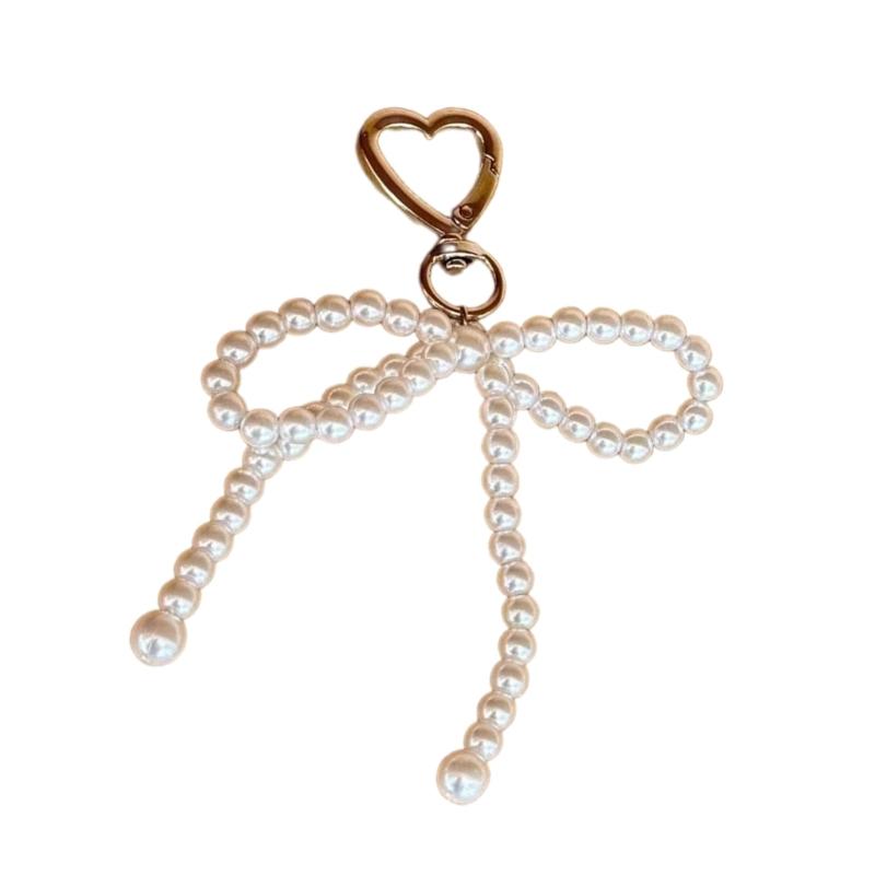 Pearl Bowknot Charm Heart Keychains Sweet Cute Pendant Ornament Keyring Backpack Decoration Jewelry for Women Girls