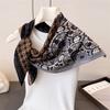 Literary printed cotton linen small checkered scarf imitation velvet scarf retro shawl sun protection women's scarf