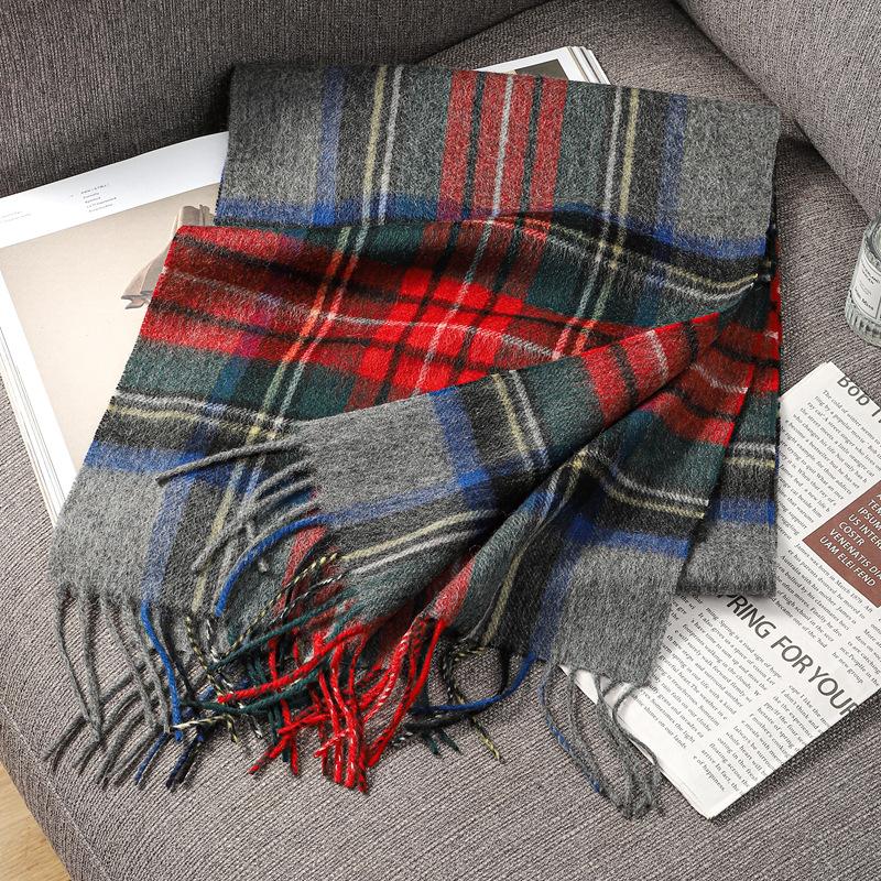 Autumn and Winter Scarves 100% Lamb Wool Scarves Plaid Scarves Unisex Fringed Warm Scarves