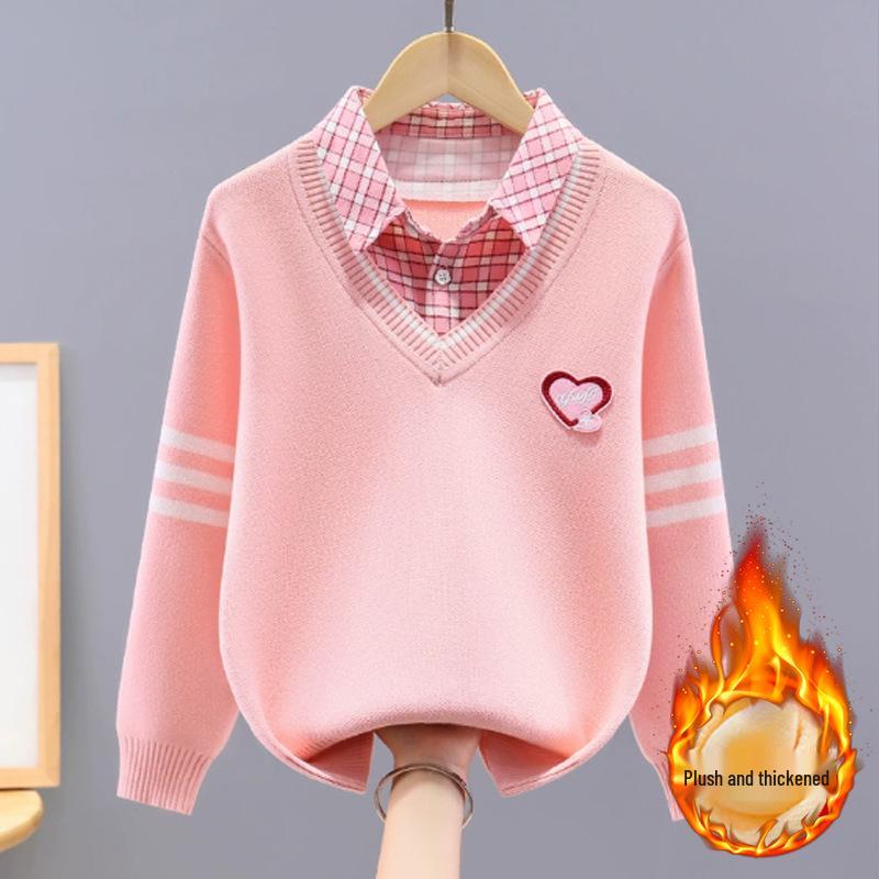 Baumwollpullover für Mädchen, Zwei-in-Eins, mit Fleecefutter für Frühling und Herbst - Perfekt für Grundschülerinnen und ältere Kinder