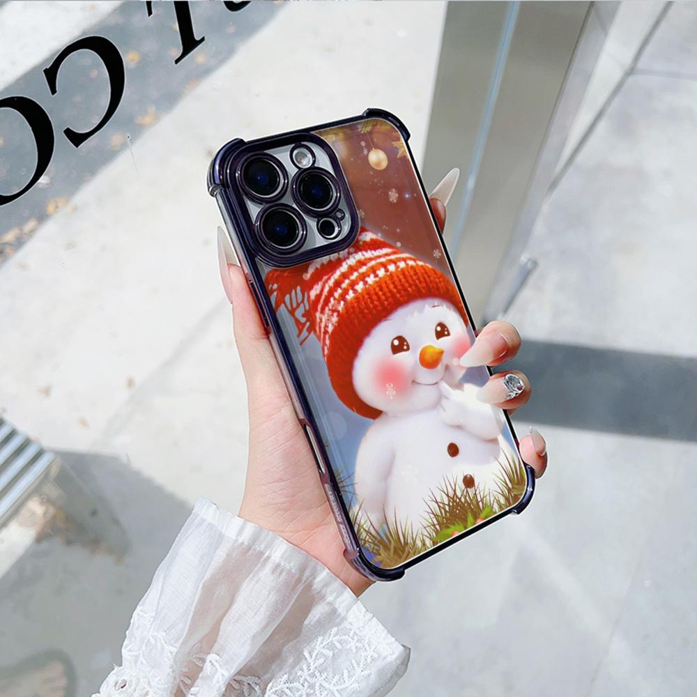 Ae110 Merry Christmas Electroplated TPU Phone Cases for iPhone 16 15 13 11 Pro Max 14 Plus 12 XR Infinix Smart 8 Tecno Four Corner Protection Cover
