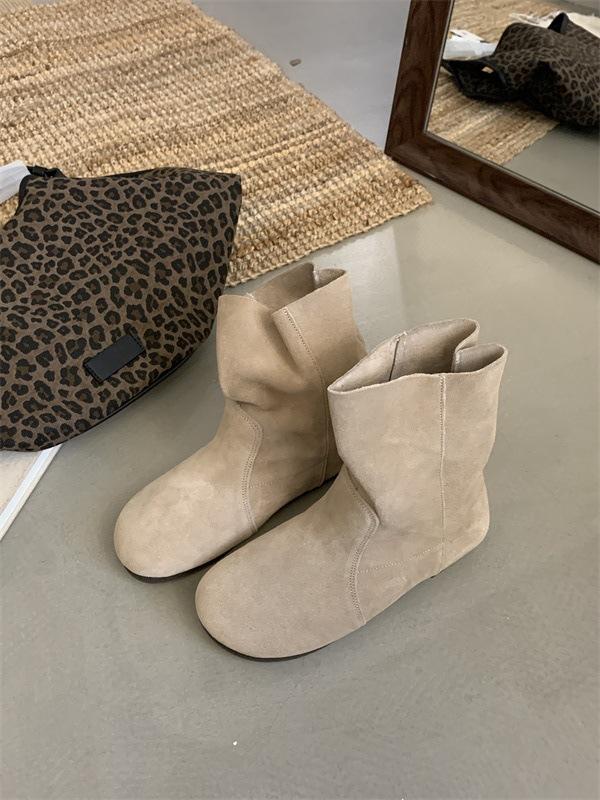 Autumn and Winter Round Head Short Boots Women's 2025 New Soft-soled Flip Fur Boken Two-wear Boots Martin Boots