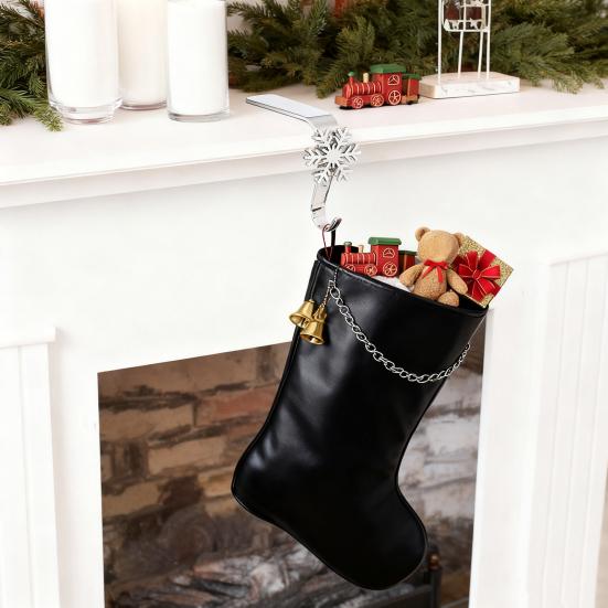 Mantel Christmas Stocking Hook Metal Stocking Holder on Fireplace Snowflake Reindeer Tree Santa Mantel Hook for Hanging Holiday Decorations Garlands