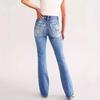 Jeans Donna Vita Alta a Zampa Vestibilità Slim Tasca Ricamata Alta Elasticità Pantaloni Lunghi in Denim