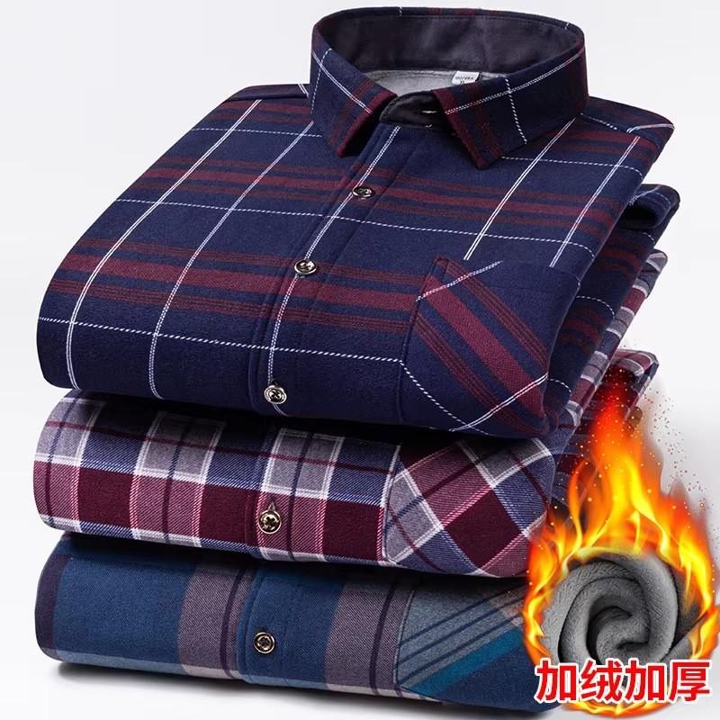 New Fashion Men's Double-sided Fleece Shirt Long Sleeve Thickened Autumn Winter Plaid Print Versatile Casual Daily Home Big 6XL