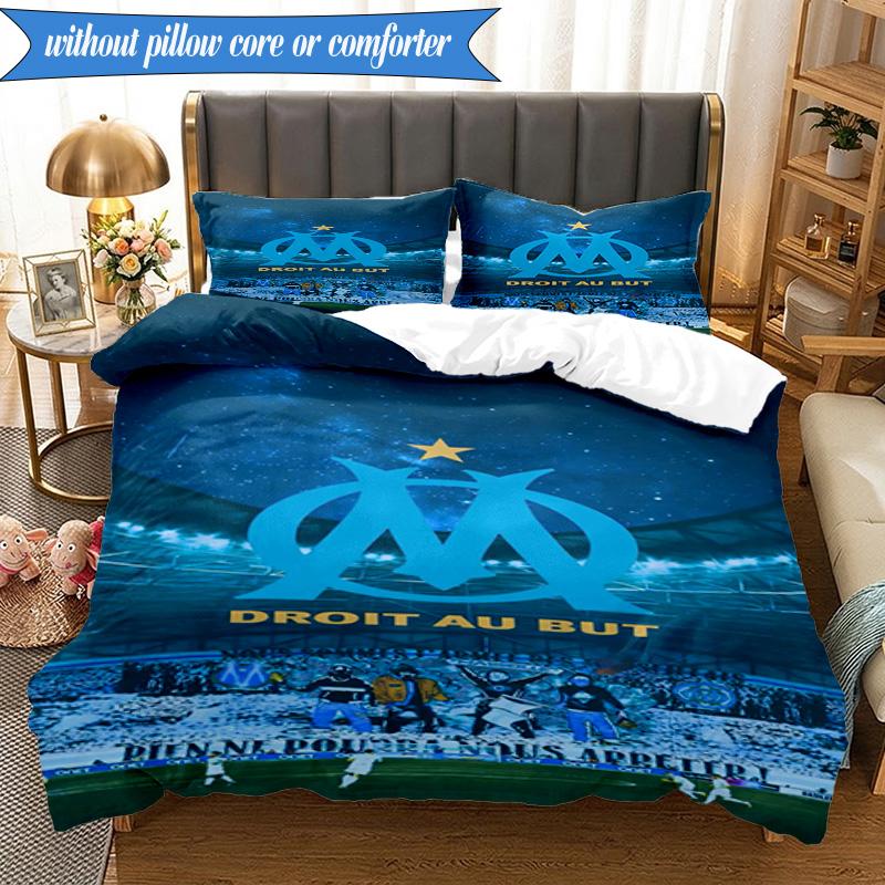 3PCS Olympique Football Crest Printed Soft Bedding Set,Including 1pc Duvet Cover And 2pcs Pillowcases Perfect for Bedroom, Dormitory, Fan gift