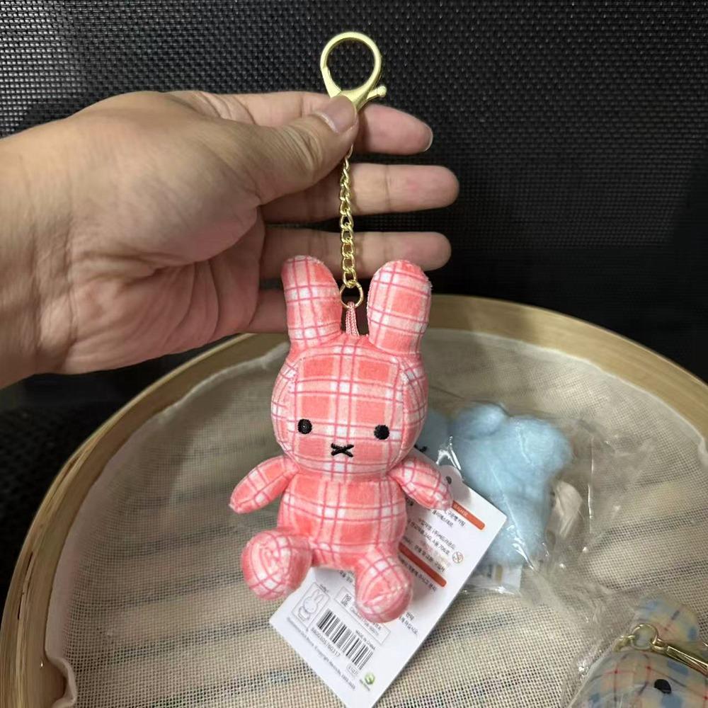 Kawaii Miffy Grid Cute Doll Pendant Cartoon Ornament Backpack Couple Decoration Gift Toy for Girl