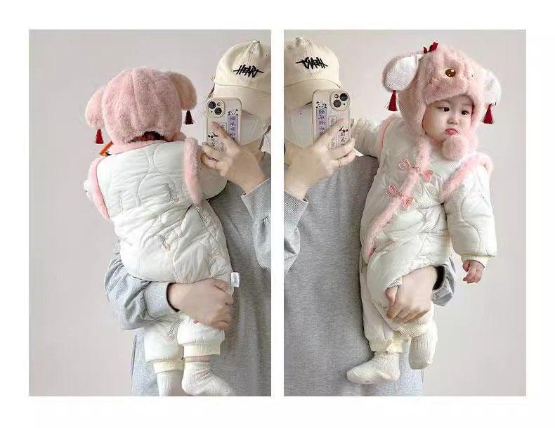 Super Cute Fleece-Lined Baby Winter Romper Jumpsuit with Cotton-Padded Jacket