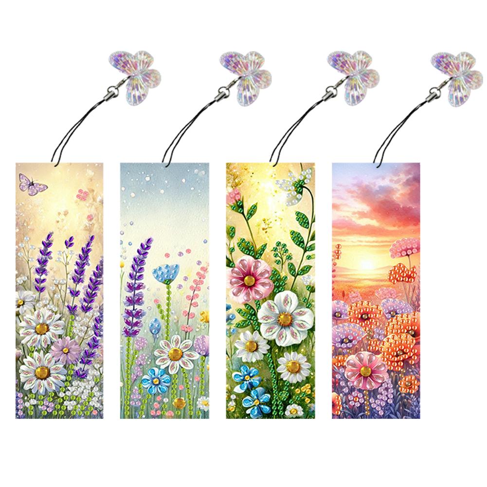 4Pcs Special Shaped Colorful Pattern Diamond Bookmark Art Project DIY Diamond Bookmark with Crystal Pendant for Reading Day Gift