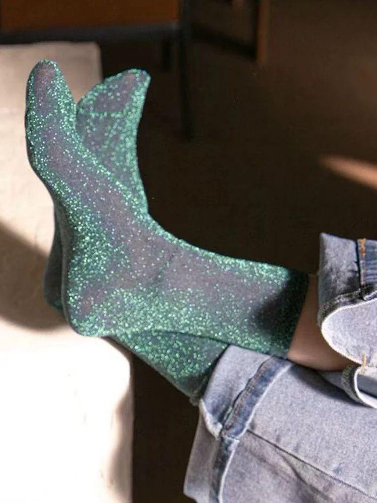 1 Paar Damen Dünne Durchsichtige Sommer Atmungsaktiv Sexy Glänzende Socken Koreanischer Stil Seidensocken Luxuriöses Design Hochwertige Socken