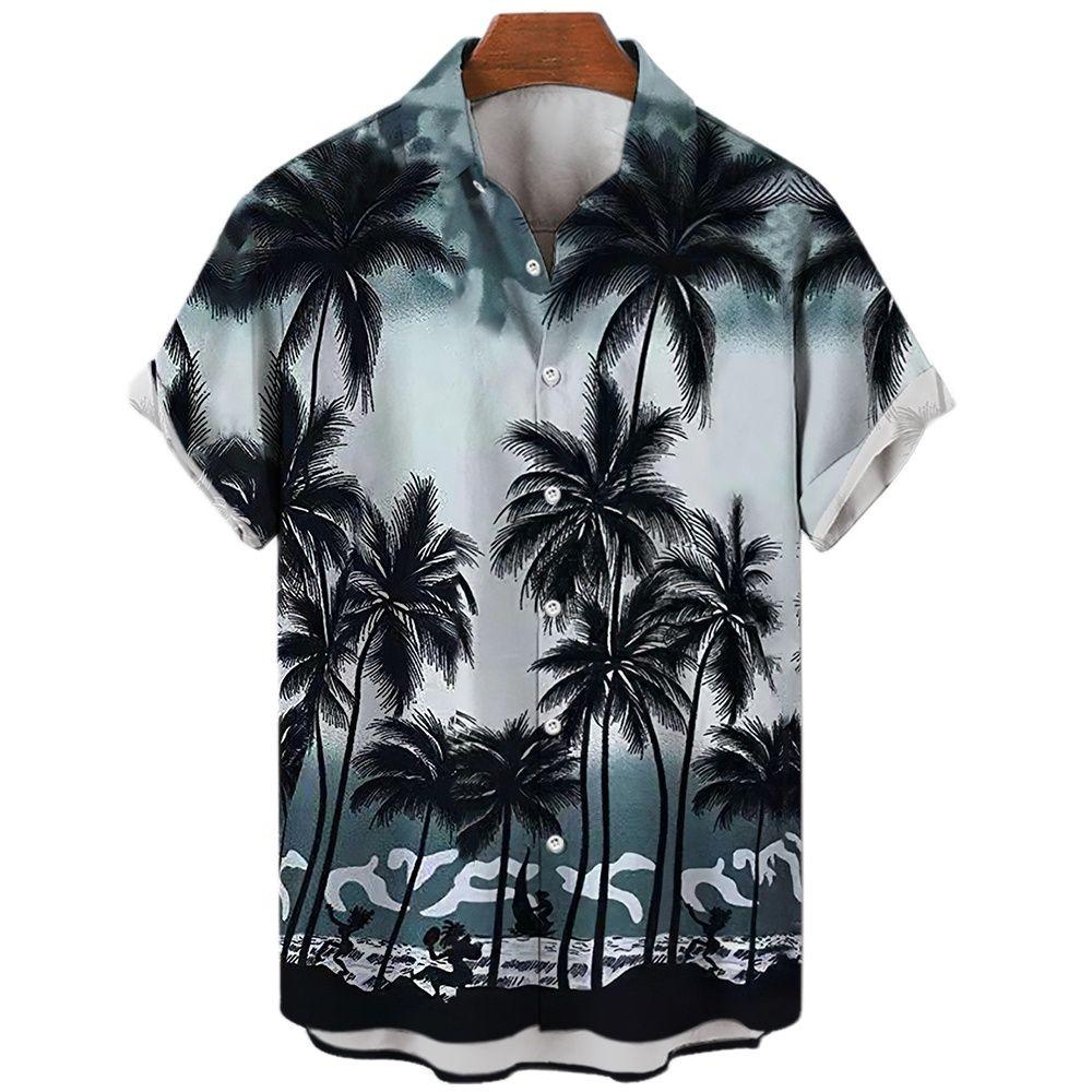 Summer Fashion Men's 3d Hawaiian Shirts Oversized Beach Short Sleeve Coconut Tree Print Shirts Tees Tops Casual Clothes Camiseta