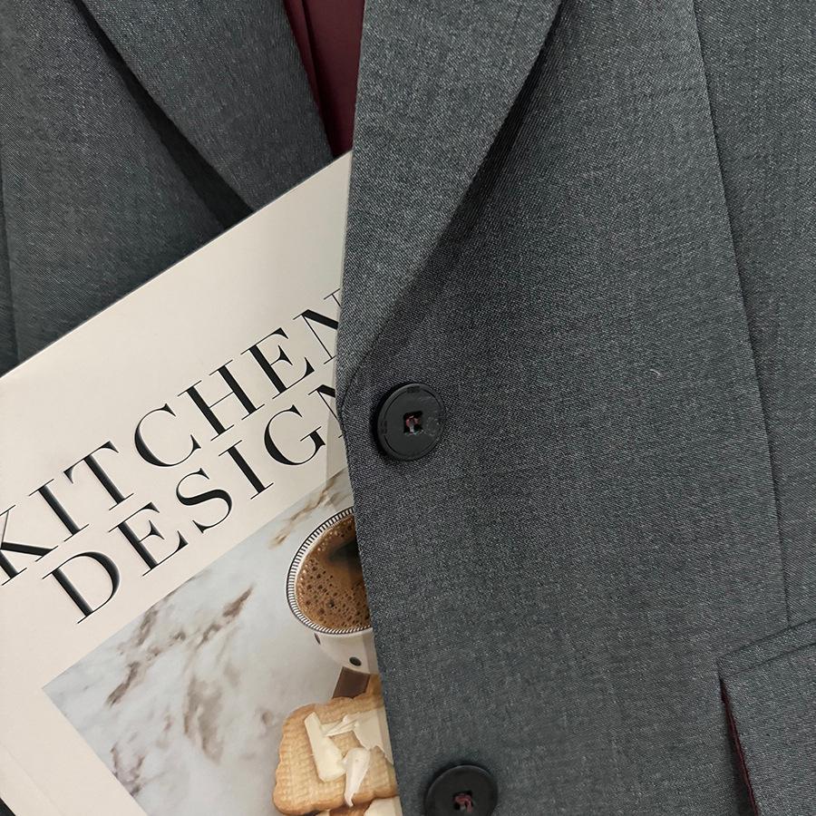 Ancola Damen Rot-Grau Patchwork Altersreduzierender Anzugjacke - 2025 Trendiger Streetstyle für Frühling & Herbst