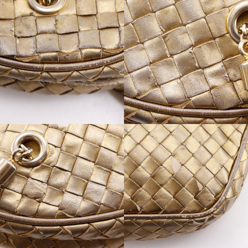 BOTTEGAVENETA Intrecciato Shoulder Bag Gold Calfskin Women Used