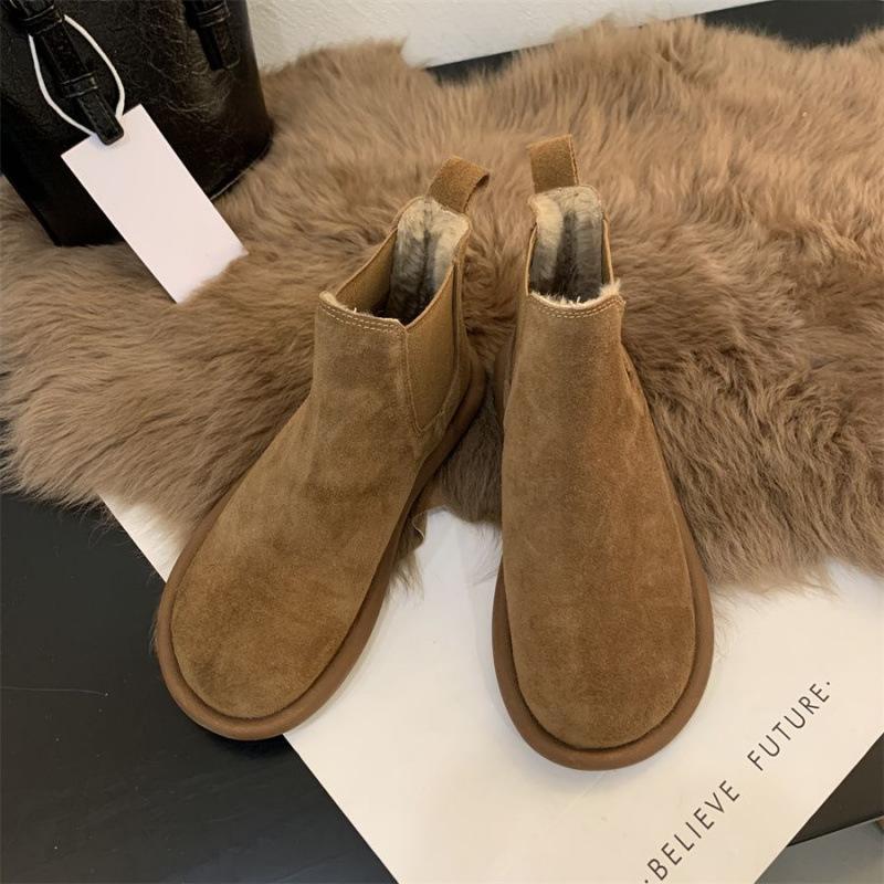 Retro British Soft-soled Cow Suede Short Boots Chelsea Bare Boots Autumn and Winter New Versatile Fashion Women's Boots
