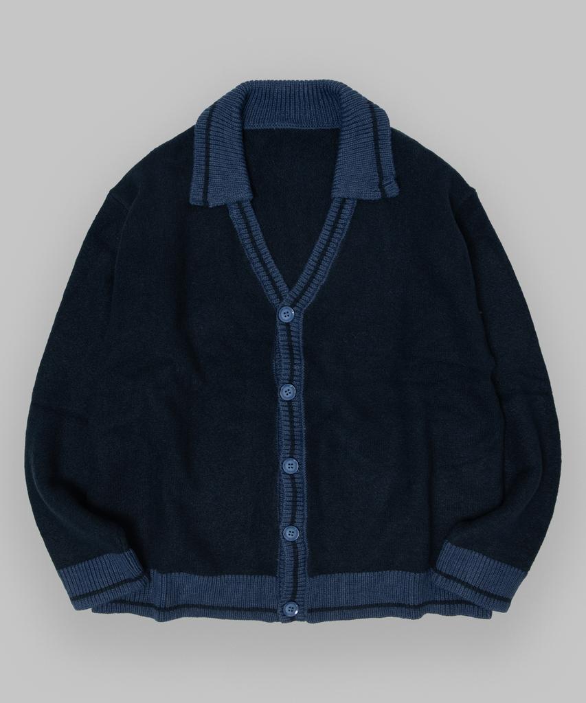 Black Moment Mix Cable Line Knit Collar Cardigan