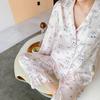 Women's Cartoon Print Ice Silk Pajamas Set, Long Sleeve & Pants, Spring/Summer Loungewear, Trendy Douyin Style, Suitable for Outdoor Wear.