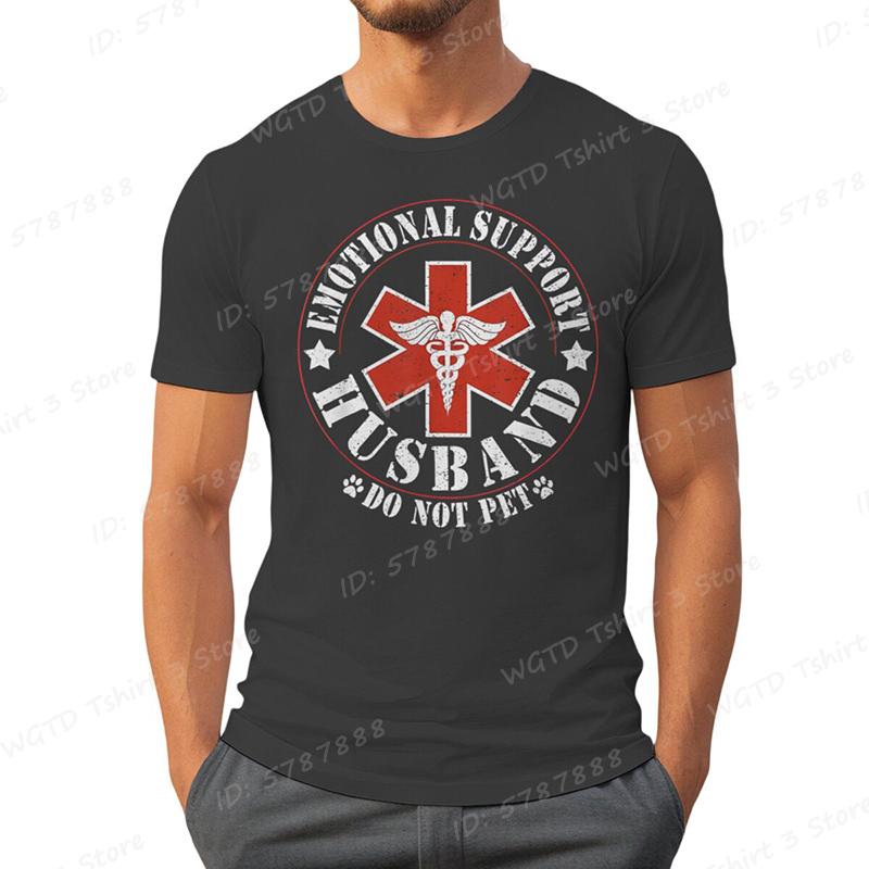 Emotional Support Husband Do Not Pet Print T-shirts Funny Mens Husband T-Shirt Summer Casual Short Sleeve Tops Men's Clothing