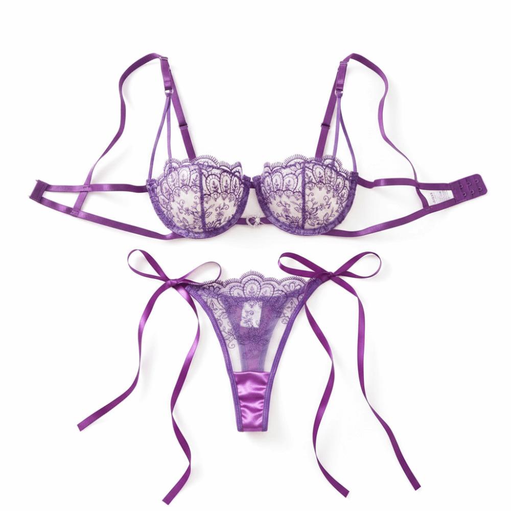 Hollowed-out Thong Bra Suit Lace-up Underwear Sets Versatile Lace Lingerie Set Valentine's Day