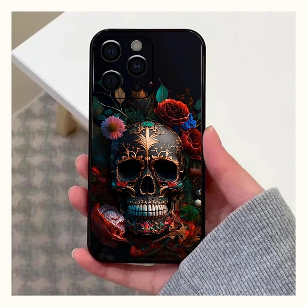 Mexican Catrina Skull Phone Case For Apple iPhone 15,14,13,12,11,Pro,X,XS,Max,XR,Plus,Mini Soft Black Cover